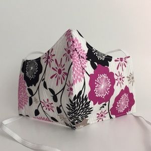 Black Magenta Floral Handmade Fabric Face Mask